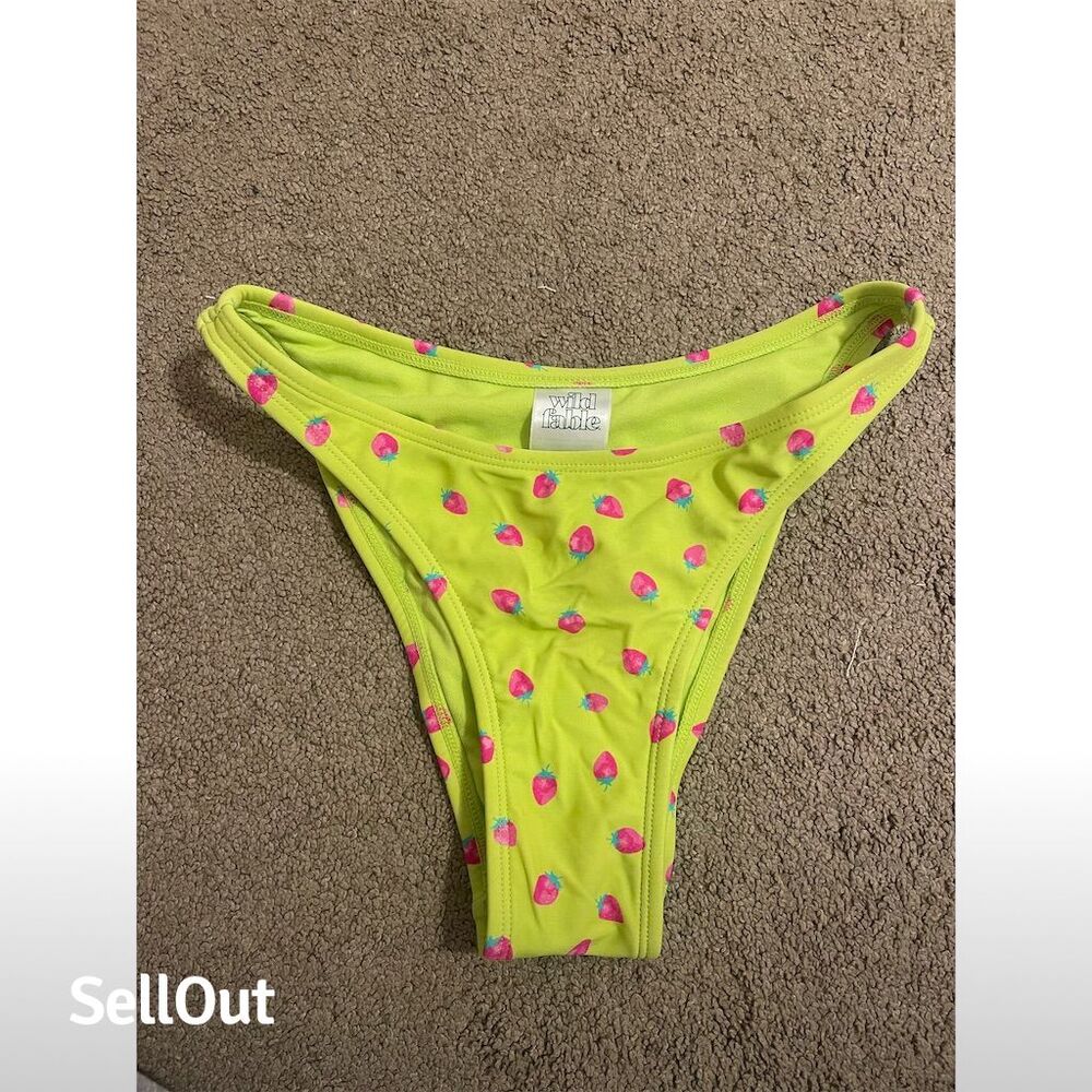 Wild Fable Women's XXS Lime Green Strawberry Print Bikini Bottom